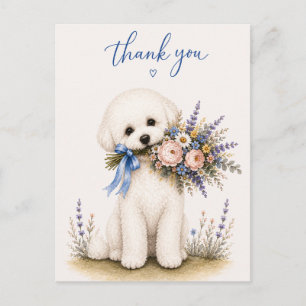 Carte Postale Bouquet de fleurs de Bichon Frise remerciement