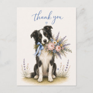 Carte Postale Bouquet de fleurs de Border Collie Merci