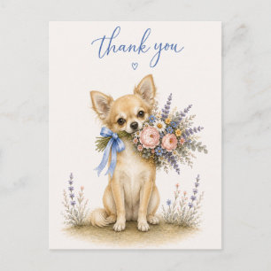 Carte Postale Bouquet de fleurs de Chihuahua Merci