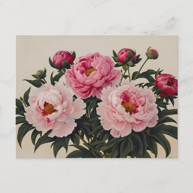 Carte Postale Bouquet de fleurs de pivoine rose en fleurs (Devant)