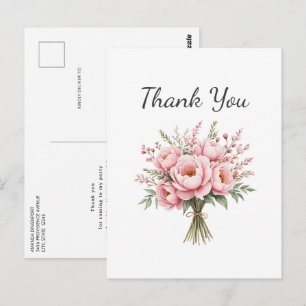 Carte Postale Bouquet de fleurs de pivoine rose Merci