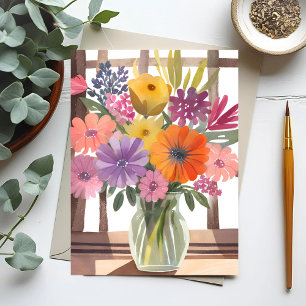 Carte Postale Bouquet de fleurs de printemps   Aquarelle Florale