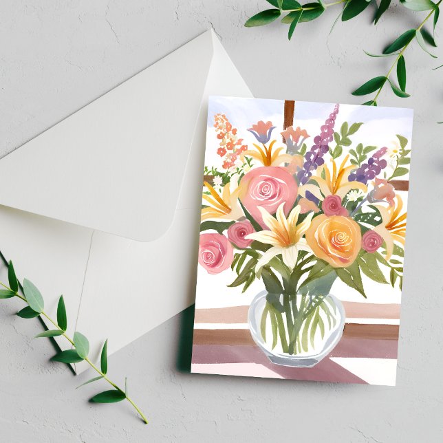Carte Postale Bouquet de fleurs de printemps | Jolie aquarelle f (Créateur téléchargé)