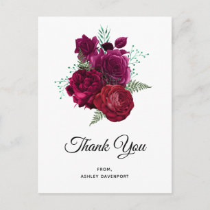 Carte Postale Bouquet de fleurs de rose magenta élégant remercie