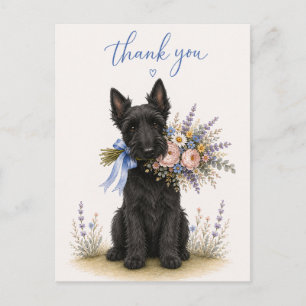 Carte Postale Bouquet de fleurs de Terrier Écossais Scottie Merc