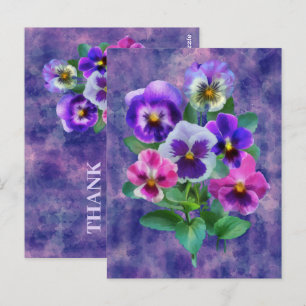 Carte Postale Bouquet de fleurs de violettes pansy MERCI