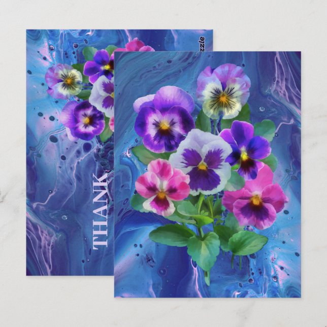 Carte Postale Bouquet de fleurs de violettes pensées MERCI (Devant / Derrière)
