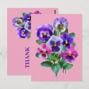 Carte Postale Bouquet de fleurs de violettes pensées MERCI