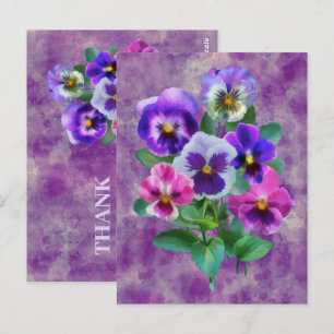 Carte Postale Bouquet de fleurs de violettes pensées MERCI
