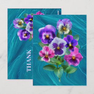 Carte Postale Bouquet de fleurs de violettes pensées MERCI