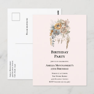 Carte Postale Bouquet de fleurs élégant avec anniversaire de rêv