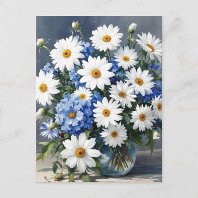 Carte Postale Bouquet de fleurs Élégantes marguerites Aquarelle (Devant)