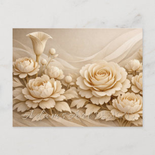 Carte Postale Bouquet de fleurs en papier beige élégant
