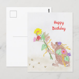 Carte Postale Bouquet de fleurs et hérisson