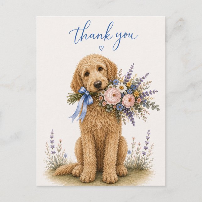 Carte Postale Bouquet de fleurs Labradoodle Merci (Devant)