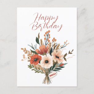 Carte Postale Bouquet de fleurs Nom personnalisé Joyeux annivers