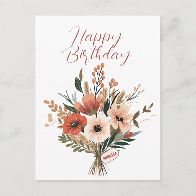 Carte Postale Bouquet de fleurs Nom personnalisé Joyeux annivers (Devant)
