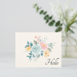 Carte Postale Bouquet de fleurs rose et bleu élégant Bonjour
