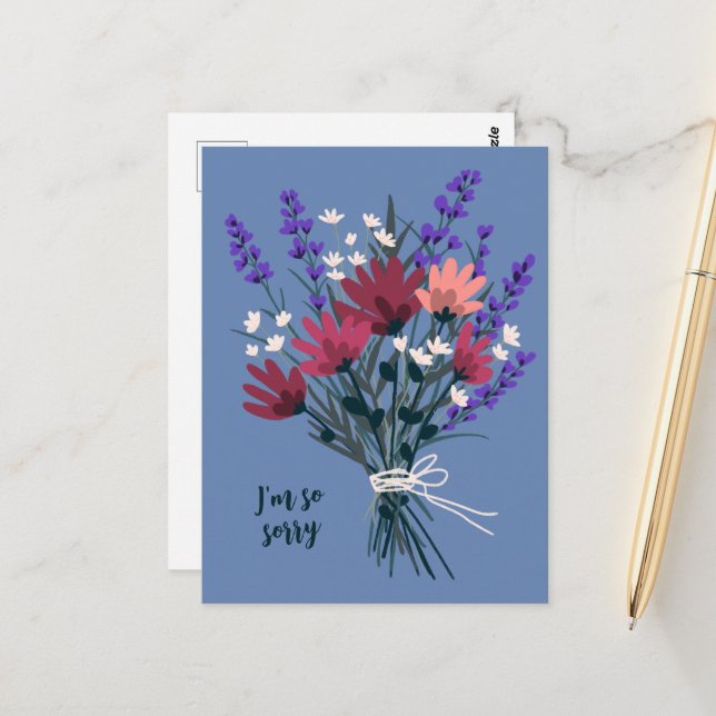 Carte Postale Bouquet de fleurs sauvages Condoléances Désolé pou (Devant/Arrière en situation)