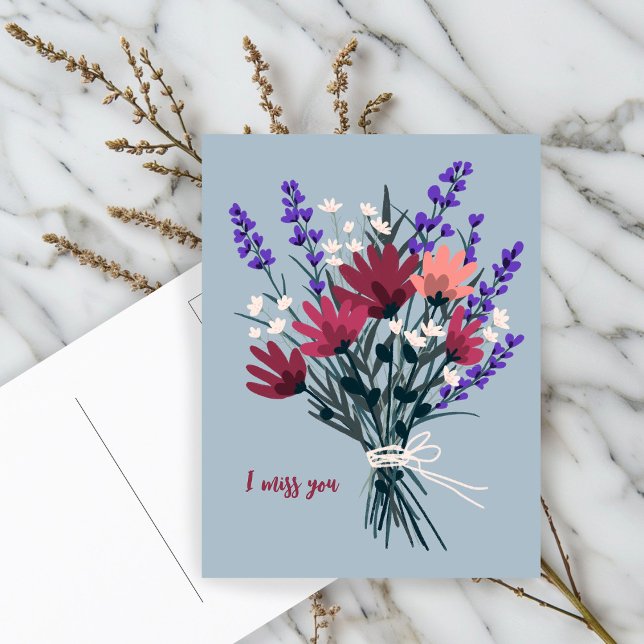 Carte Postale Bouquet de fleurs sauvages I TU ME MANQUES Joli PE (Wildflower Bouquet I MISS YOU Pretty CUSTOM Postcard
)