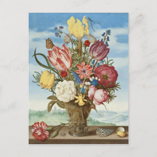 Carte Postale Bouquet de fleurs sur une haie Ambrosius Bosschaer