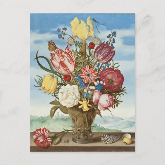 Carte Postale Bouquet de fleurs sur une haie Ambrosius Bosschaer (Devant)