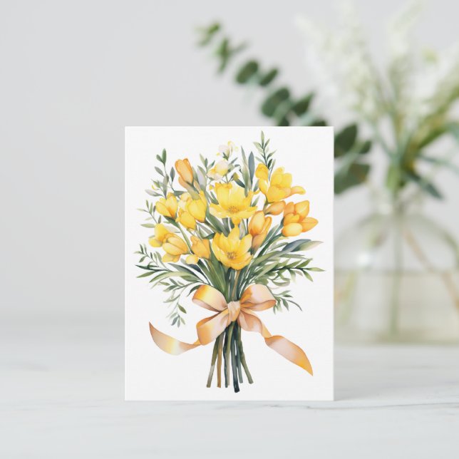 Carte Postale Bouquet de Freesias Jaunes (Debout devant)