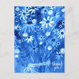 Carte Postale Bouquet de Marguerite Bleue Merci