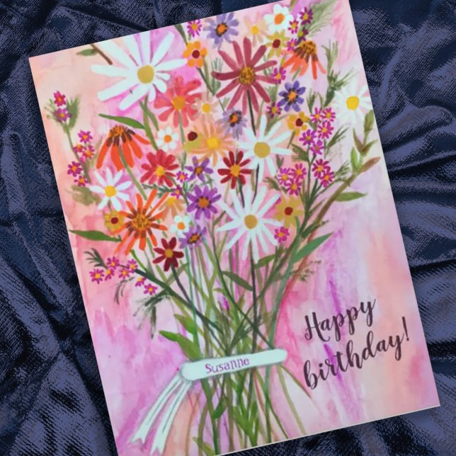 Carte Postale Bouquet de Marguerite Coloré Joyeux Anniversaire (Créateur téléchargé)