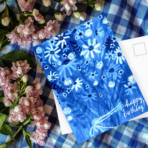 Carte Postale Bouquet de marguerites coloré bleu Anniversaire