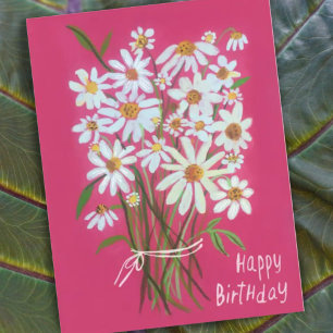 Carte Postale Bouquet de marguerites Joyeux anniversaire rose pe