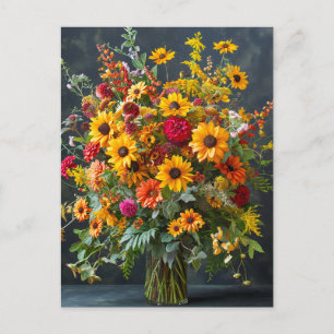 Carte Postale Bouquet de Noël festif avec pin et poinsettia