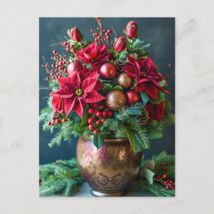 Carte Postale Bouquet de Noël festif avec pin et poinsettia