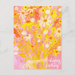 Carte Postale Bouquet de pâquerettes coloré Anniversaire coloré