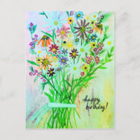 Bouquet de pâquerettes coloré Bon anniversaire Ver
