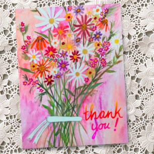 Carte Postale Bouquet de pâquerettes coloré Merci
