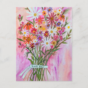 Carte Postale Bouquet de pâquerettes coloré MERCI !