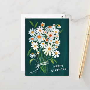 Carte Postale Bouquet de pâquerettes Joyeux anniversaire Gouache