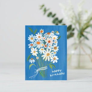 Carte Postale Bouquet de pâquerettes Joyeux Anniversaire Gouache