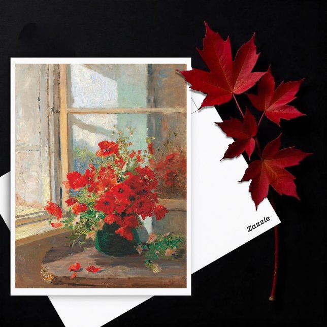 Carte Postale Bouquet de pavots devant la fenêtre (Créateur téléchargé)