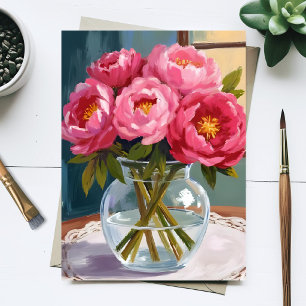 Carte Postale Bouquet de pivoine rose Peinture florale aquarelle