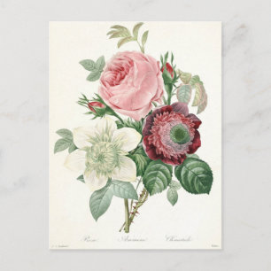 Carte Postale Bouquet de rose anémone à l'aquarelle vintage