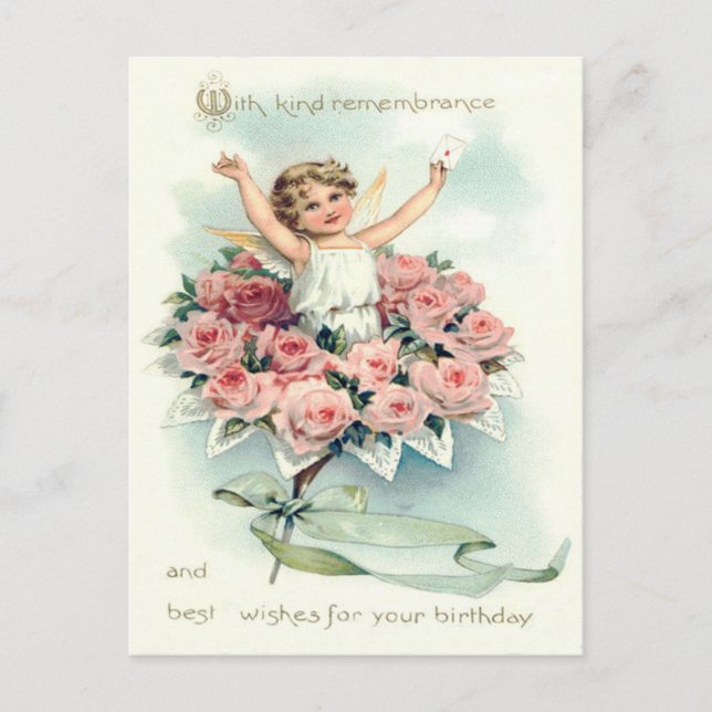 Carte Postale Bouquet de roses à l'ange chérubin (Devant)