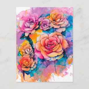 Carte Postale Bouquet de roses à taches de peinture aquarelle mo