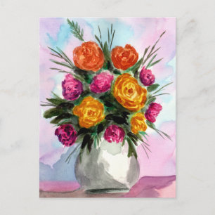 Carte Postale Bouquet de roses dans un vase