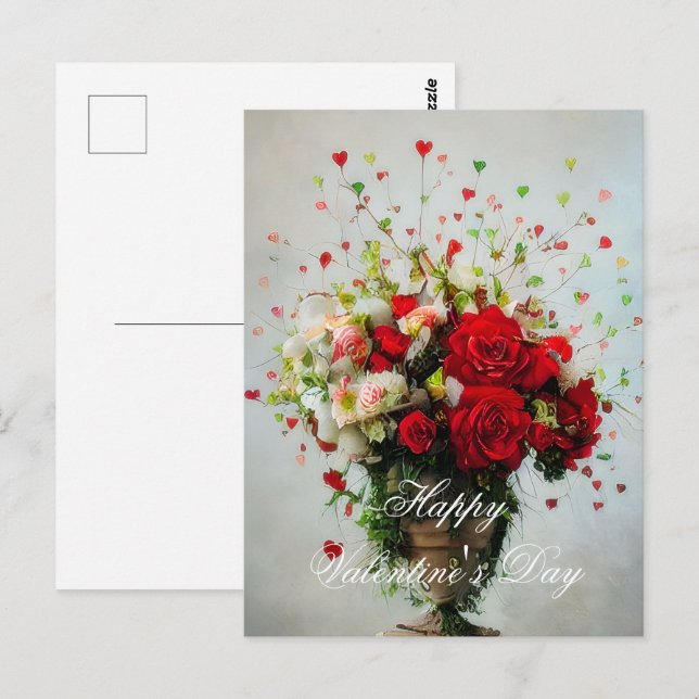 Carte Postale Bouquet de roses et de cœurs valentin (Devant / Derrière)