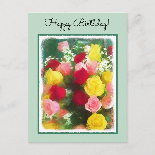 Carte Postale Bouquet de roses peinture - Jolie fleur originale  (Devant)