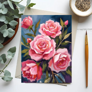 Carte Postale Bouquet de roses rose blush peint