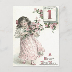 Carte Postale Bouquet de Roses Rose de petite fille mignonne