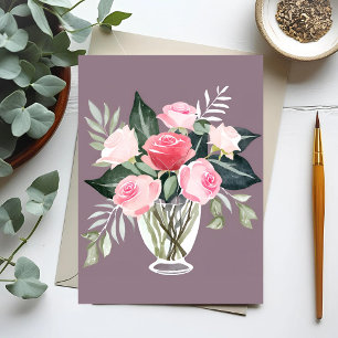 Carte Postale Bouquet de roses roses   Aquarelle féminine floral